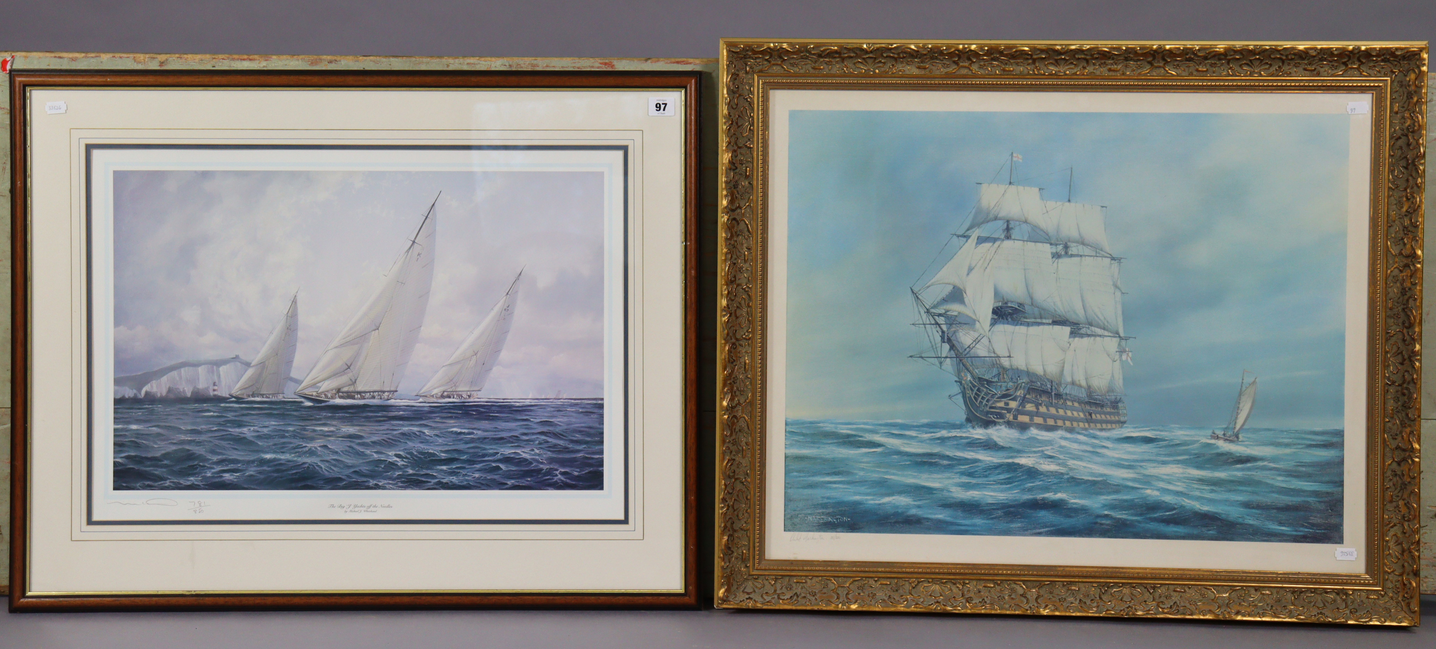 Six coloured prints - all maritime views, each in a glazed frame.