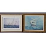 Six coloured prints - all maritime views, each in a glazed frame.