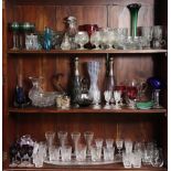 Various items of coloured & plain glassware.