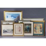 Various decorative pictures, all framed.