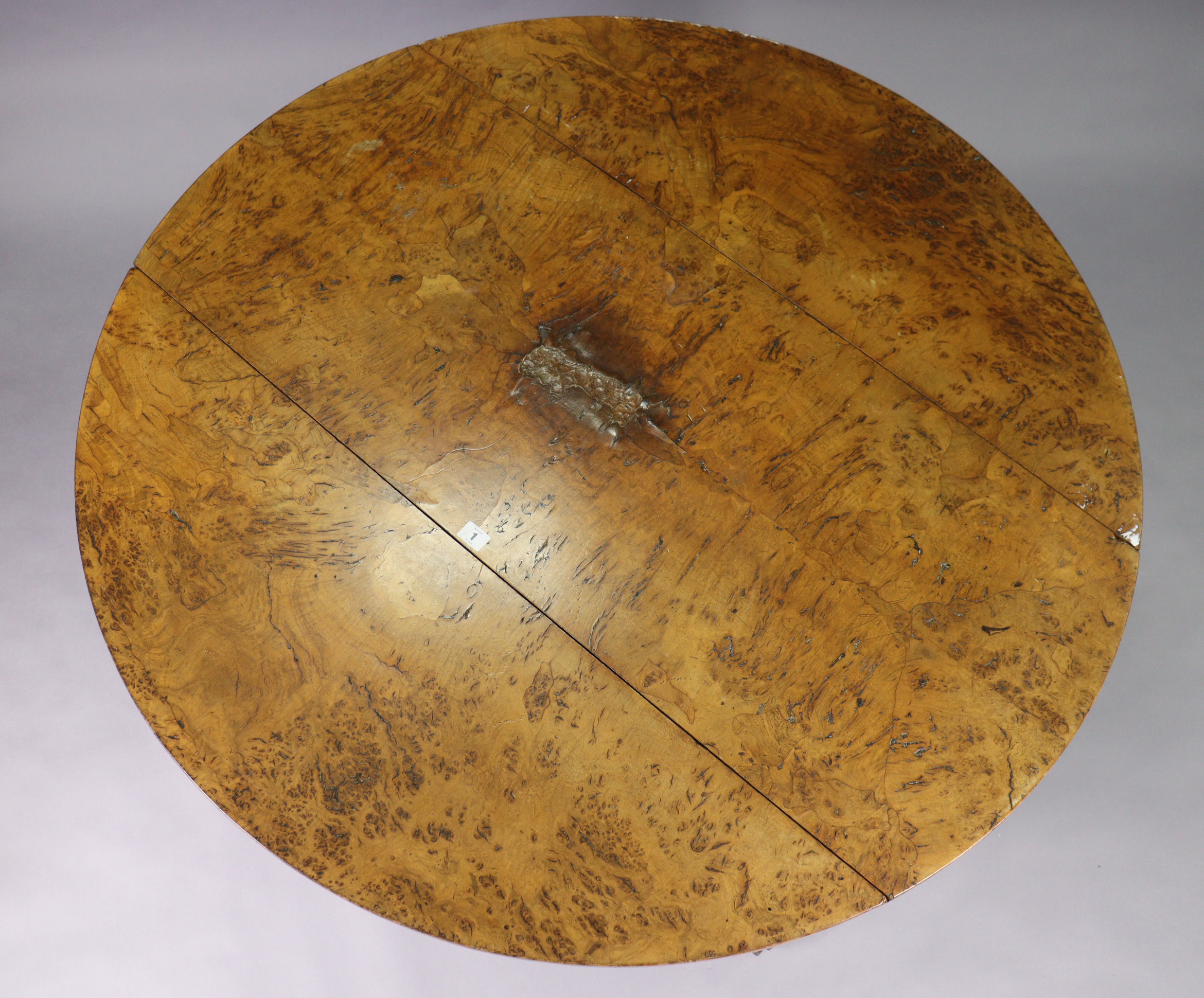 A 19th century birds-eye-maple circular drop-leaf dining table on pair of turned supports to - Image 2 of 6