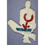 A painted wooden construction by Phil Powell (contemporary, Cheltenham), titled “Self-Image (Red,