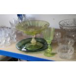 Three glass decanters; a set of six cut-glass finger bowls; & various other items of glassware.