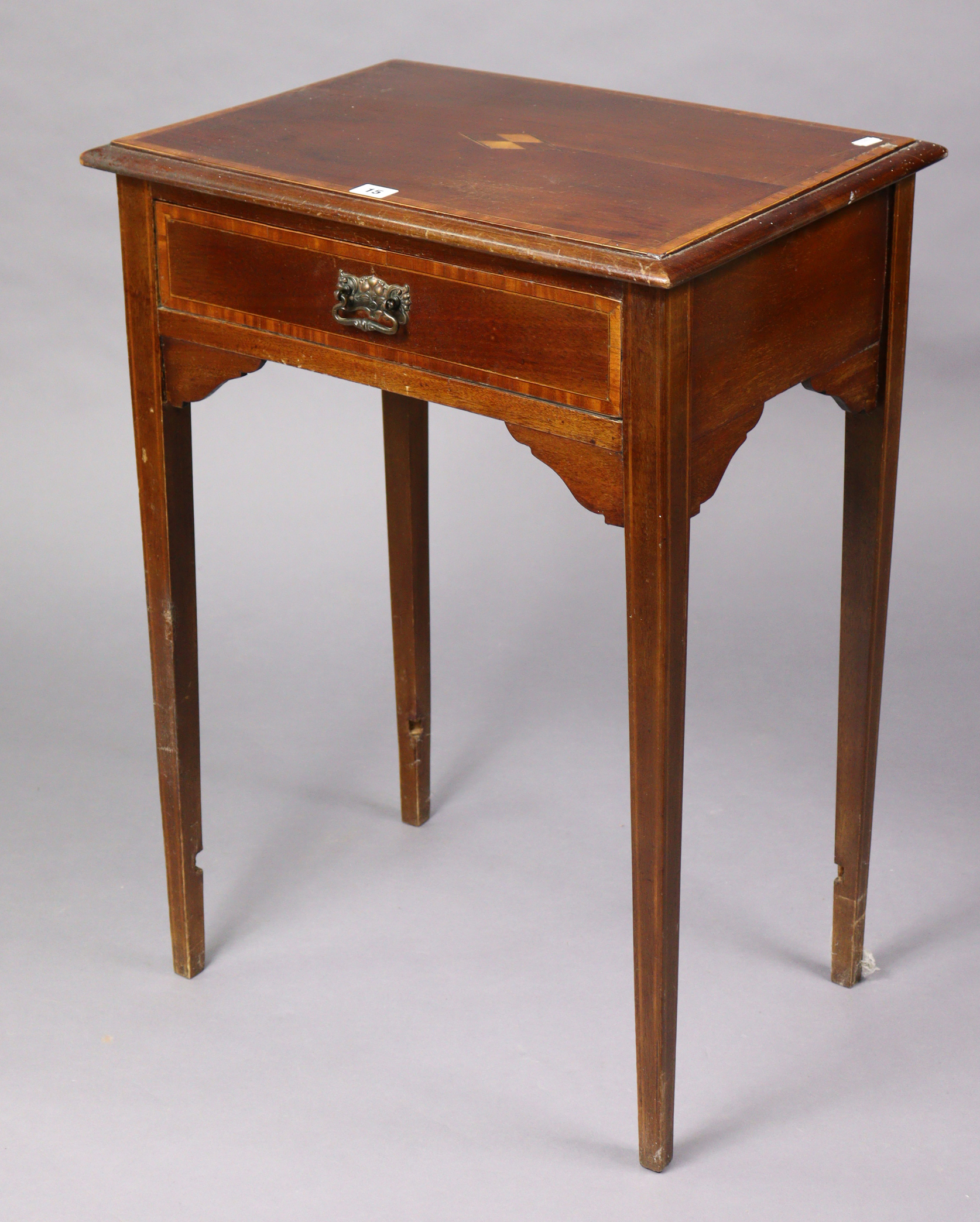 An Edwardian inlaid-mahogany small side table fitted frieze drawer, & on four square tapered legs