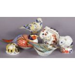 Six Royal Crown Derby porcelain paperweights: Pheasant, Squirrel, Derby Doormouse, Guild 25 Years Li