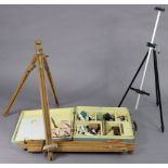 Three portable artists easels; & an artist’s paint box.