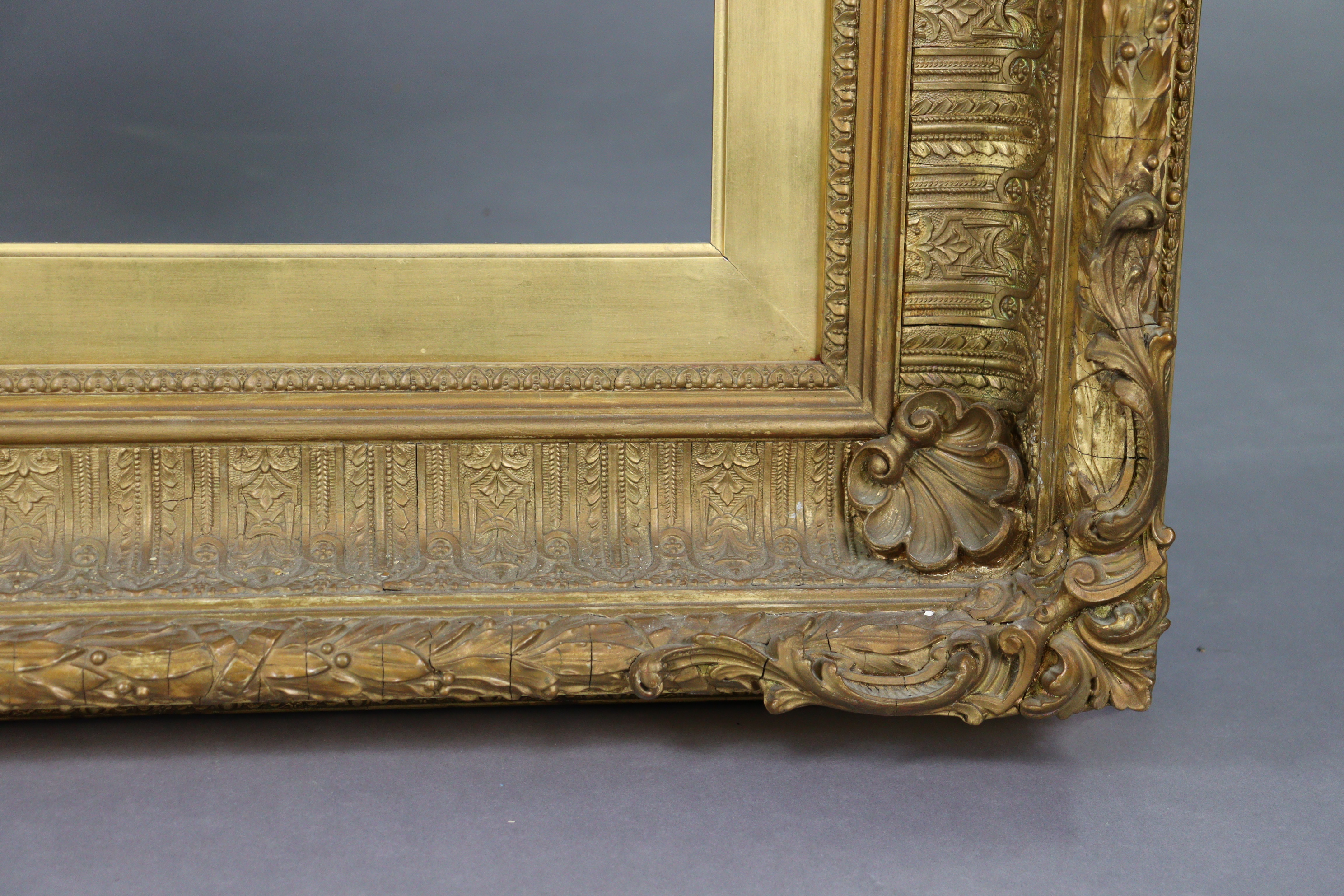A large antique giltwood & gesso picture frame, 50” x 42” over-all. - Image 6 of 7