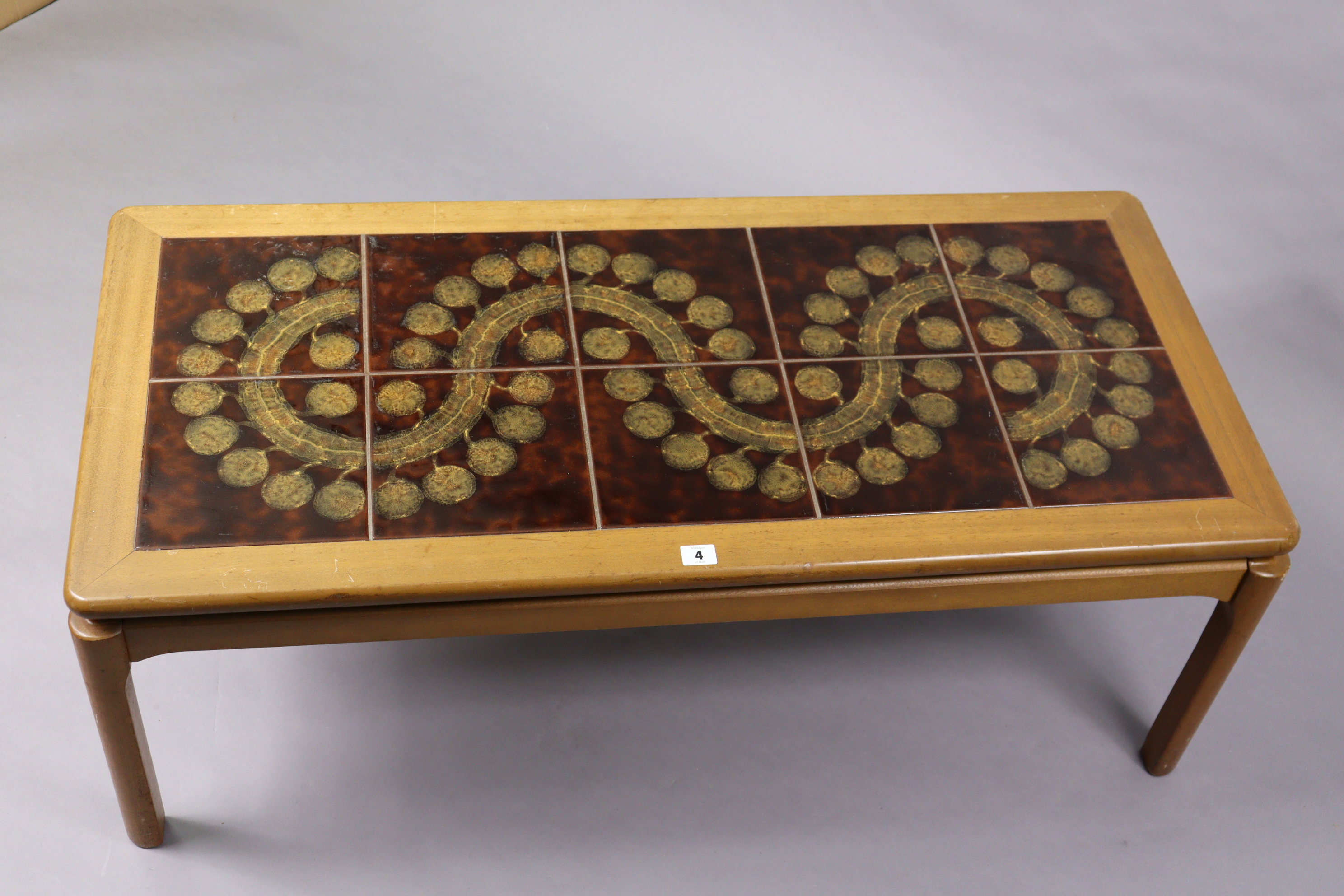 A Nathan teak tile-top rectangular low coffee table on four square legs, 44¼” wide x 16” high; & a - Image 3 of 4