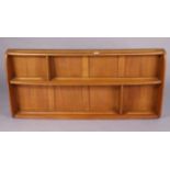 A set of Ercol light elm wall shelves, 42” wide x 19¼” high.