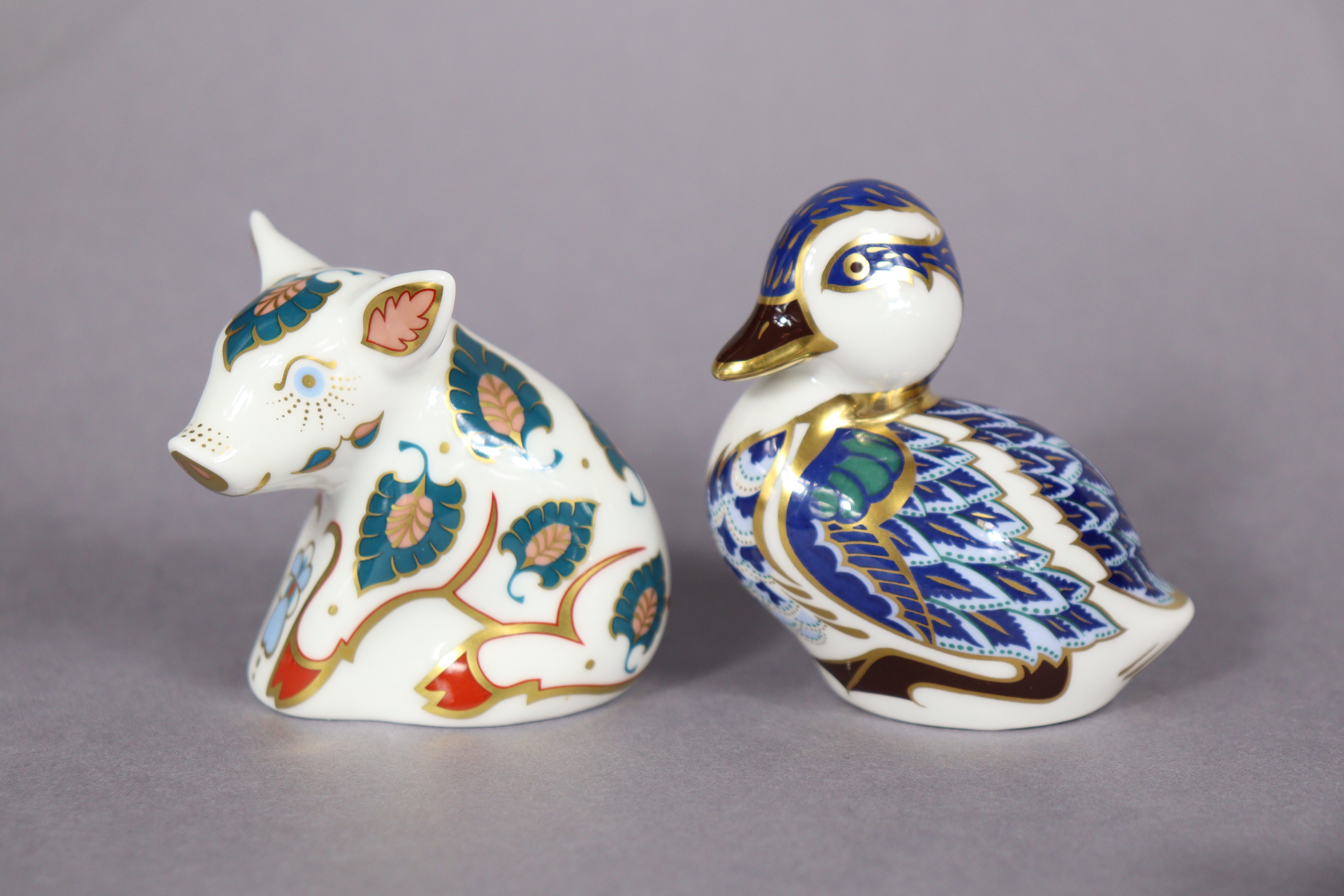 Six Royal Crown Derby porcelain paperweights: Pig; Sleeping Dormouse; Duckling; Blue Ladybird; Snuff - Image 4 of 10