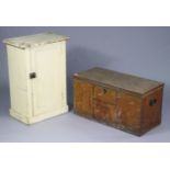 A 19th century grained tin travelling trunk, the hinged lift-lid and front inscribed “WINCANTON
