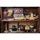 Various clocks & barometers; together with various items of metalware & sundry other items.