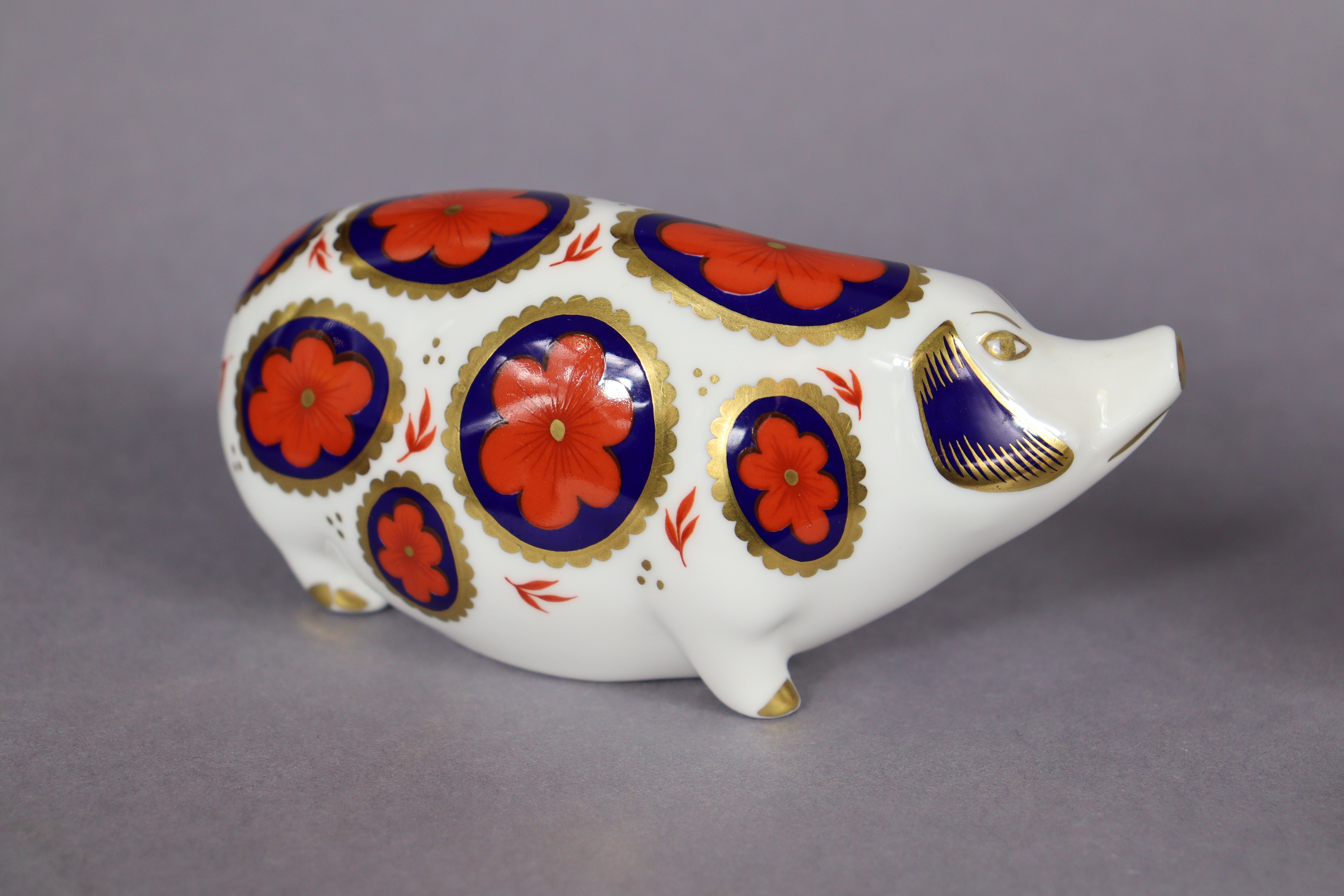 Six Royal Crown Derby porcelain paperweights: Pig; Sleeping Dormouse; Duckling; Blue Ladybird; Snuff - Image 3 of 10