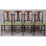 A set of four Edwardian inlaid-beech rail-back occasional chairs with padded seats, & on round