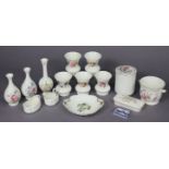 Various modern Coalport porcelain vases, two cream jugs; two-handled dish, rectangular covered