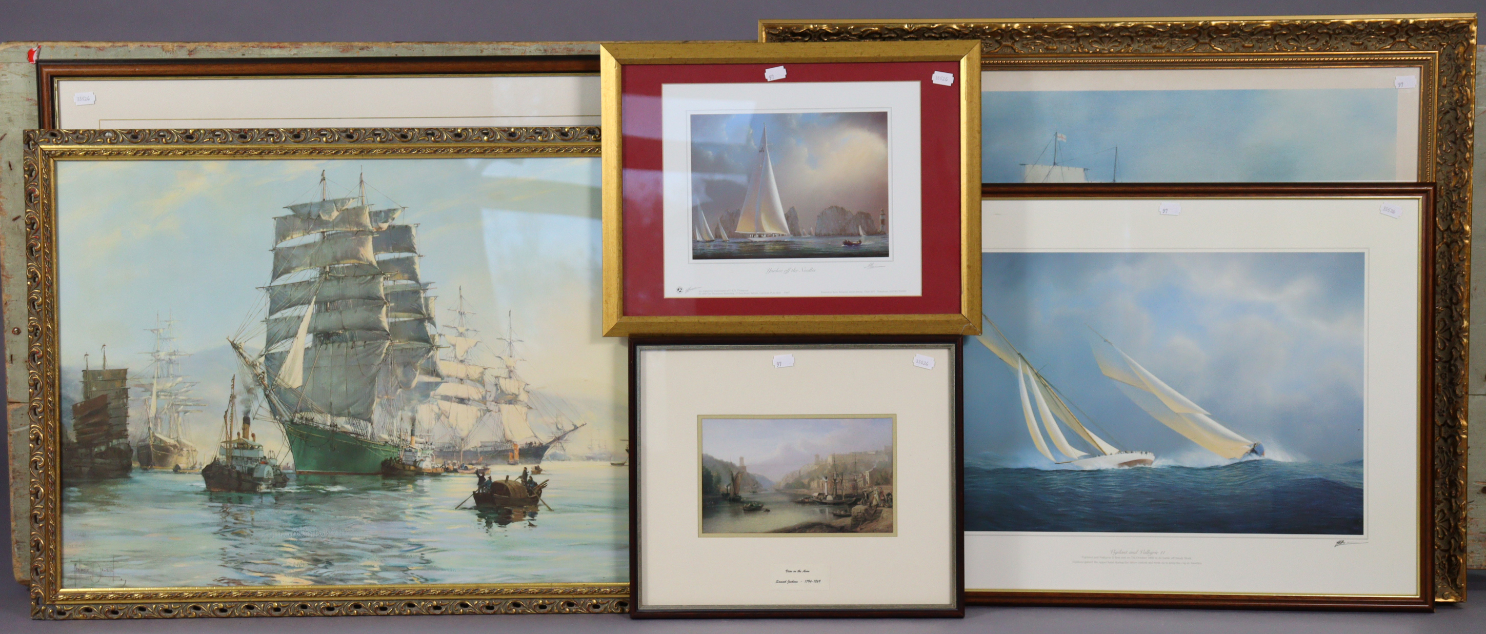 Six coloured prints - all maritime views, each in a glazed frame. - Image 2 of 7
