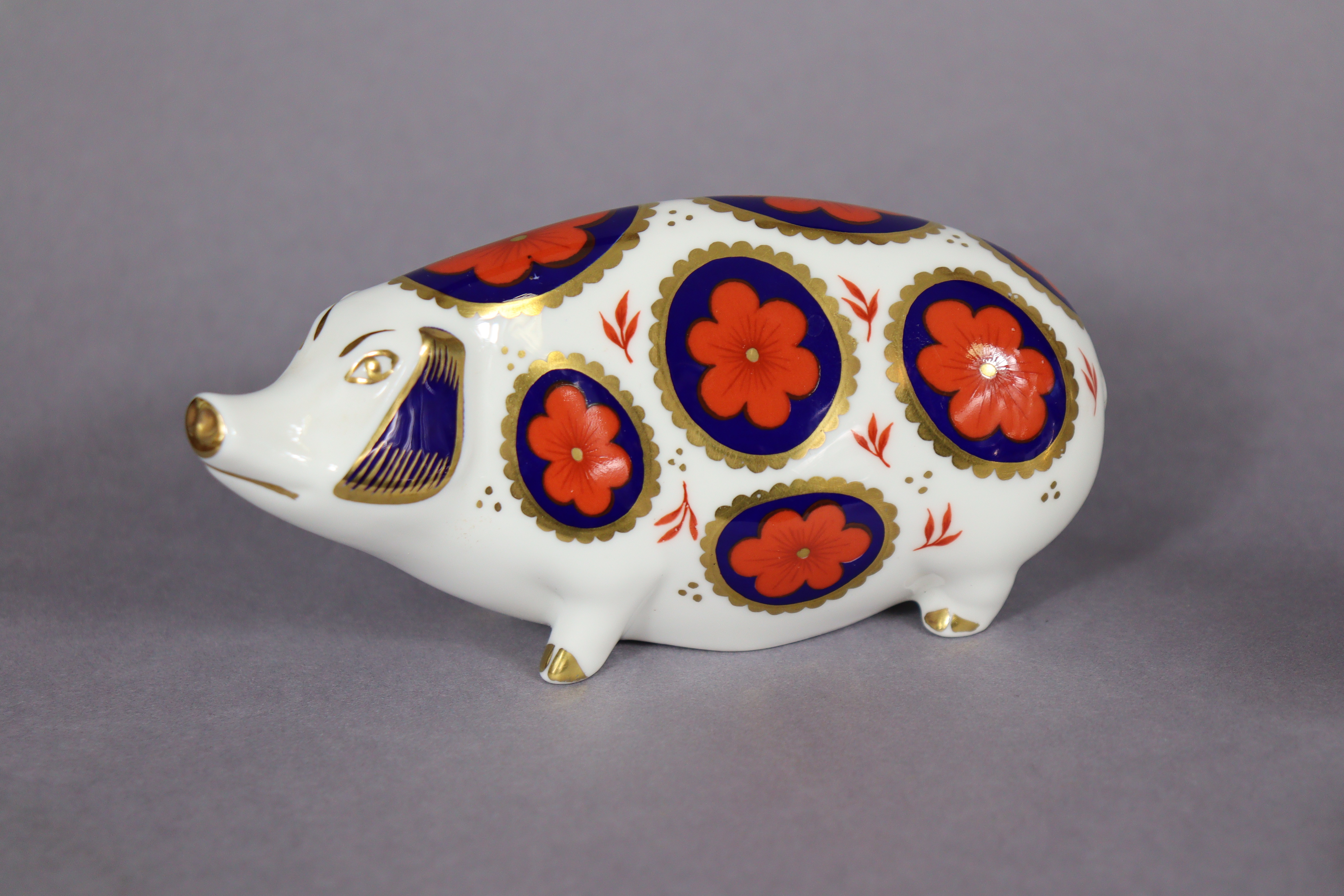 Six Royal Crown Derby porcelain paperweights: Pig; Sleeping Dormouse; Duckling; Blue Ladybird; Snuff - Image 2 of 10