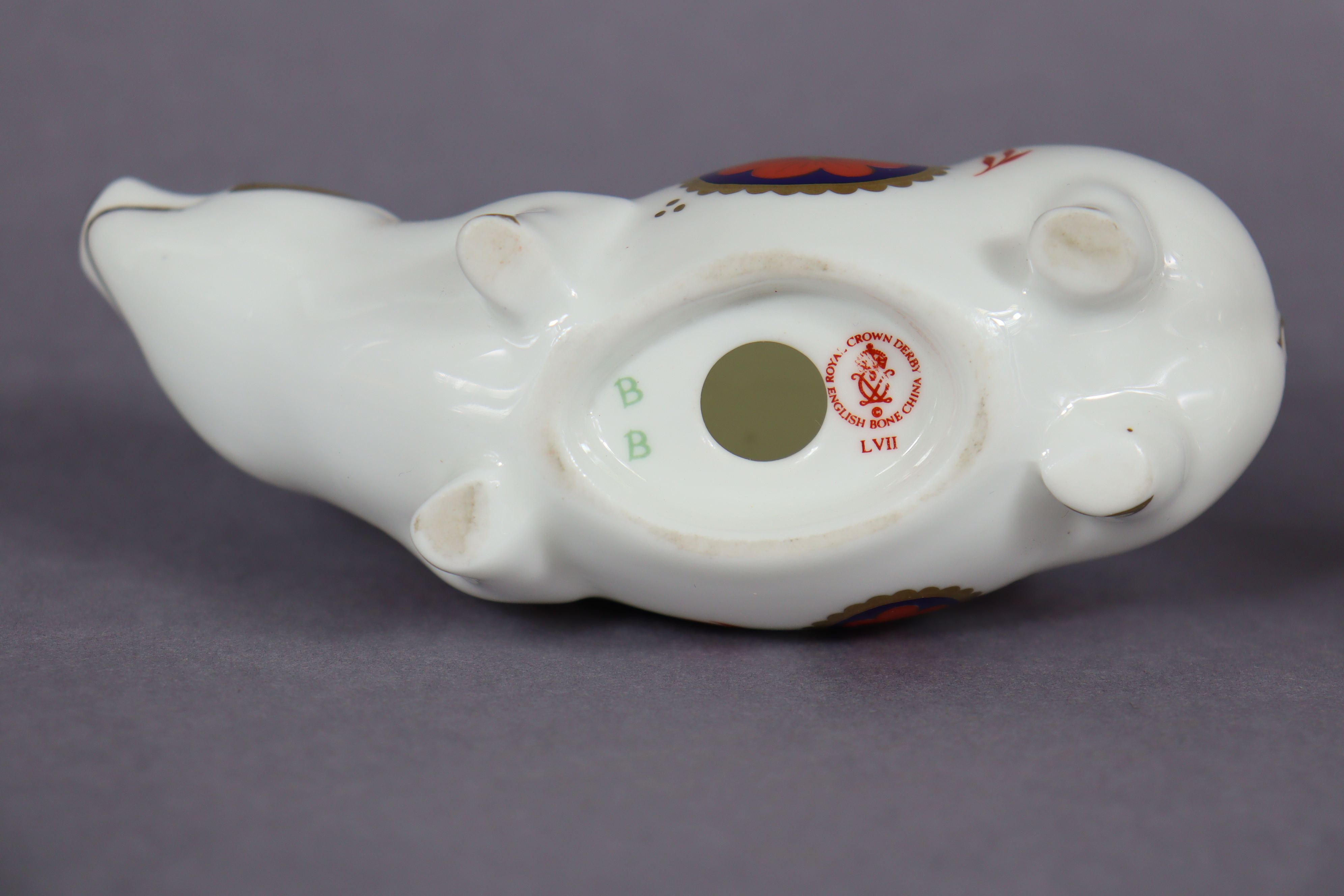 Six Royal Crown Derby porcelain paperweights: Pig; Sleeping Dormouse; Duckling; Blue Ladybird; Snuff - Image 6 of 10