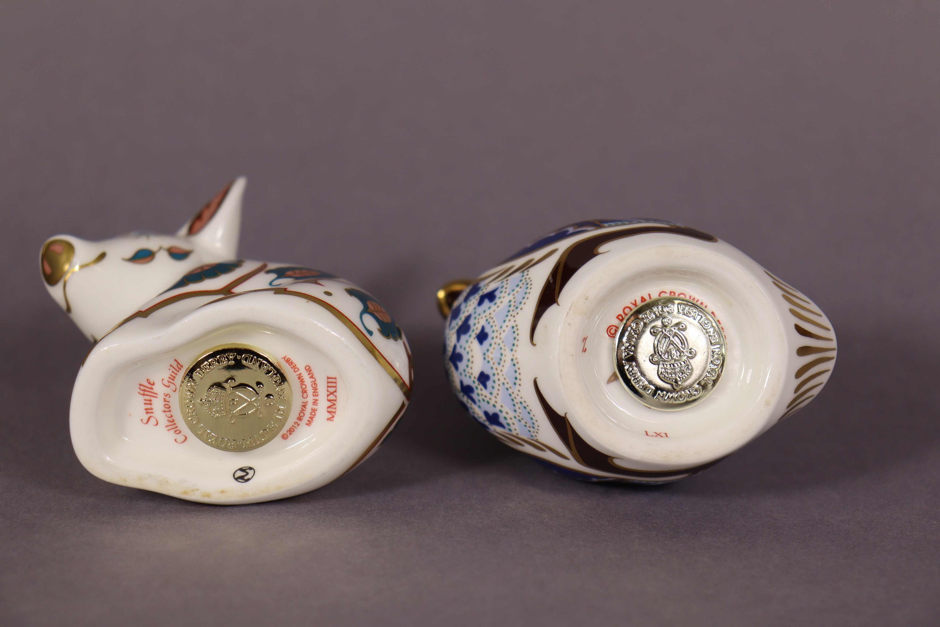 Six Royal Crown Derby porcelain paperweights: Pig; Sleeping Dormouse; Duckling; Blue Ladybird; Snuff - Image 7 of 10