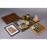 A set of ‘Psy’ cards; three wall-mounted display cabinets; two brass candle holders, etc.