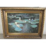 20thC British School - waterlilies on a pond  oil on canvas  bears a traditional signature  20" x