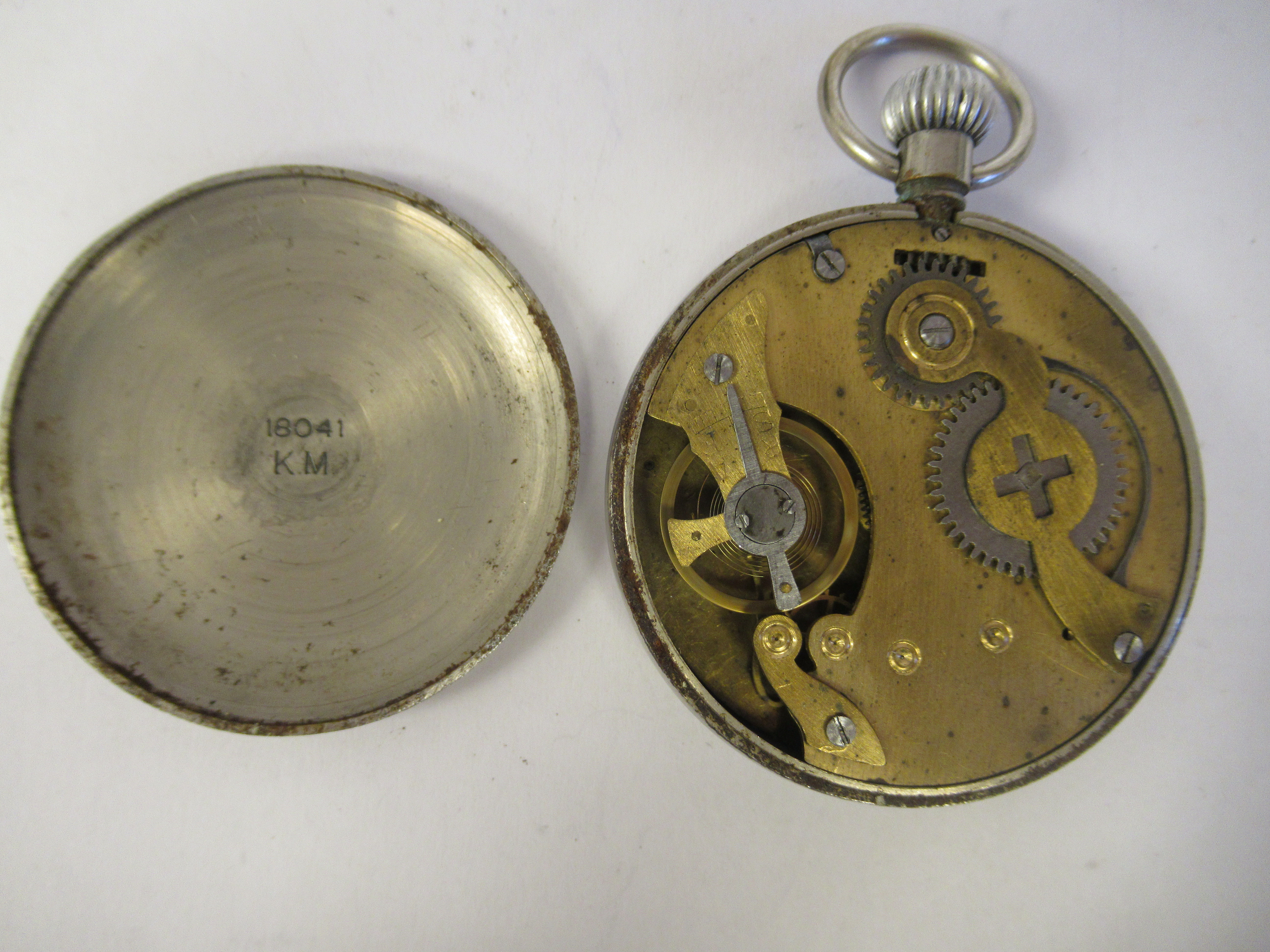 A World War II German KM Oberon nickel plated steel pair cased pocket watch, formerly the property - Image 7 of 8
