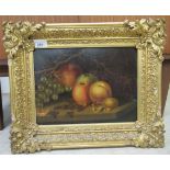 Late 19thC School - a still life study, fruit on a table   oil on panel  9" x 12"  framed