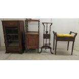 Small furniture: to include an Edwardian crossbanded mahogany pier/music cabinet, raised on