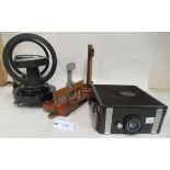 A Fafix Bakelite cased slide projector; two similar Galvanometers; and an unidentified scientific