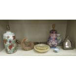 A mixed lot: to include an early 20thC Japanese porcelain table lamp, decorated in the Imari palette
