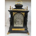 A mid 19thC gilt metal mounted and ebonised English bracket clock with a simulated basket top and