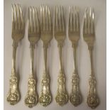 A set of six silver Queens pattern table forks  mixed London marks