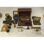 Various unidentified scientific instruments: to include a 1915 Marconi lacquered brass cased tester;