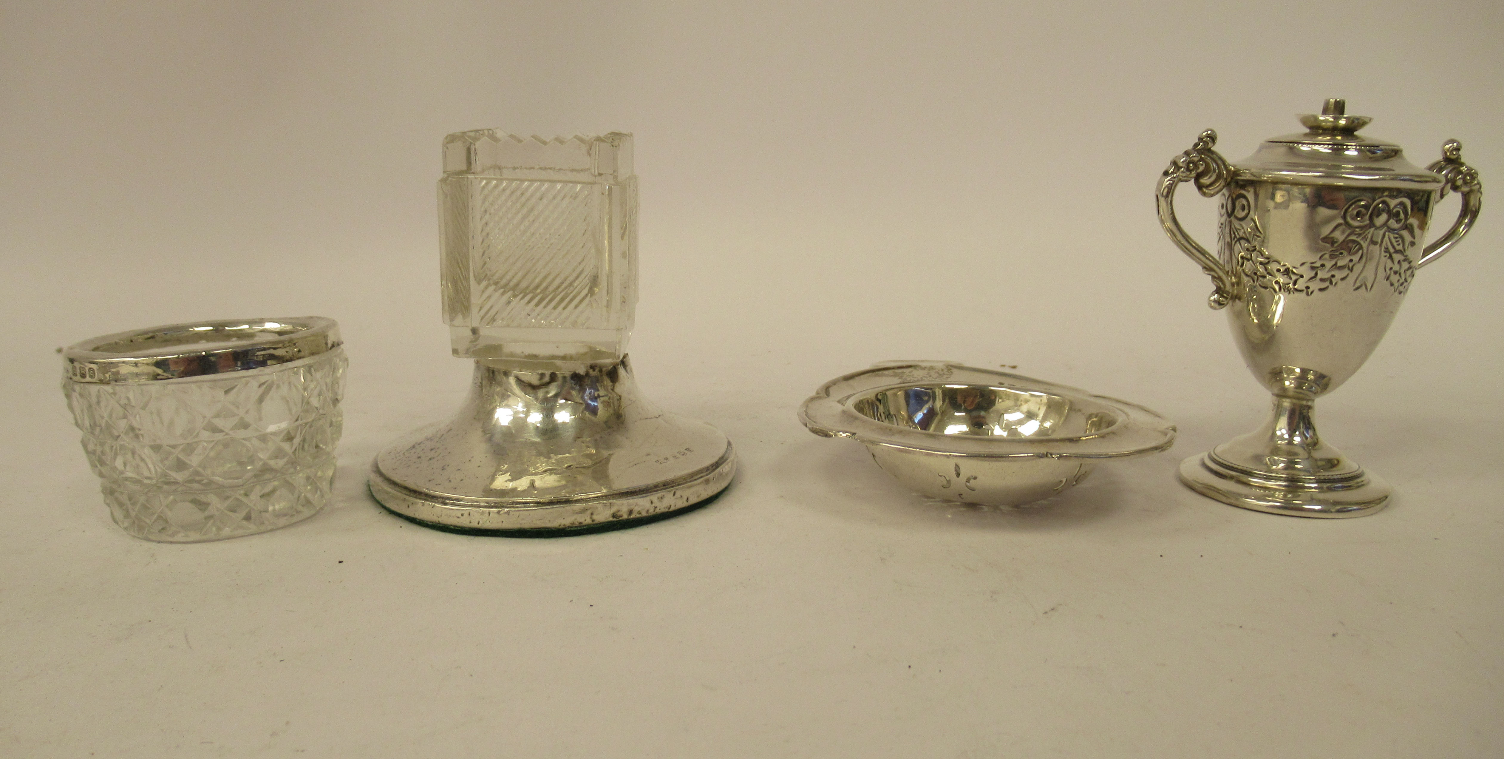 A cut glass open box vase design vesta holder, on a loaded silver base; another of miniature bowl - Image 4 of 5