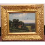 19thC British School - a landscape with a woodland cottage  oil on board  6" x 8"  framed
