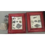 A pair of framed and displayed examples of middle and lower Jurassic and other small fossils