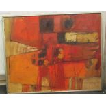 Fred Sieger - an abstract study in tones of red and orange  mixed media on canvas  bears a signature