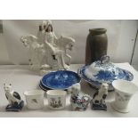 Decorative ceramics: to include two 19thC Staffordshire pottery flatback figures on horseback  12"h