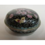 An early 20thC Chinese silver coloured metal enamel paste pot and cover, decorated in pink and other