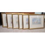 A series of six Tate Gallery JMW Turner prints  7" x 10"  framed