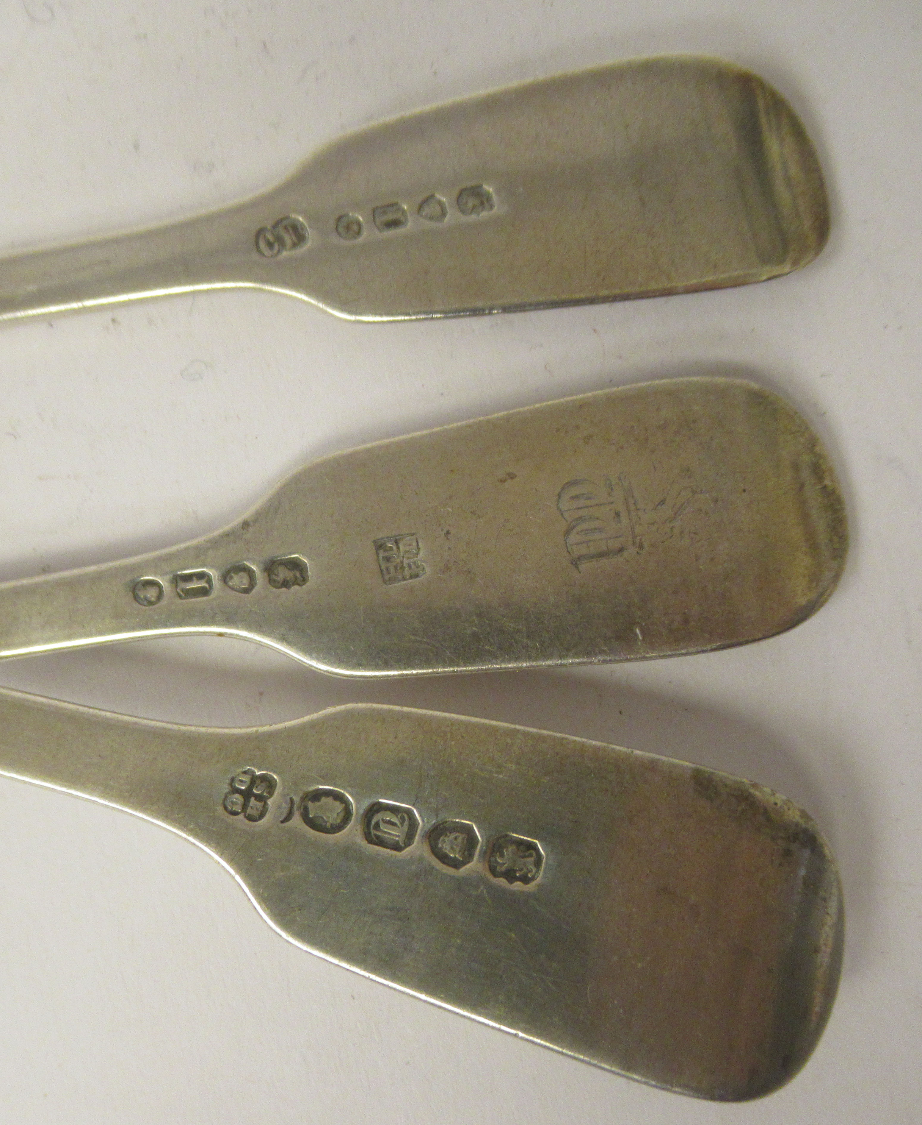 A matched set of five 19thC silver fiddle pattern dessert forks  mixed marks - Image 6 of 6