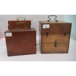 Two similar vintage electrotherapy machines, one in a mahogany case, the other in oak; and a
