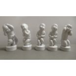 A set of five B&G Copenhagen porcelain figures, children in different poses  4"h