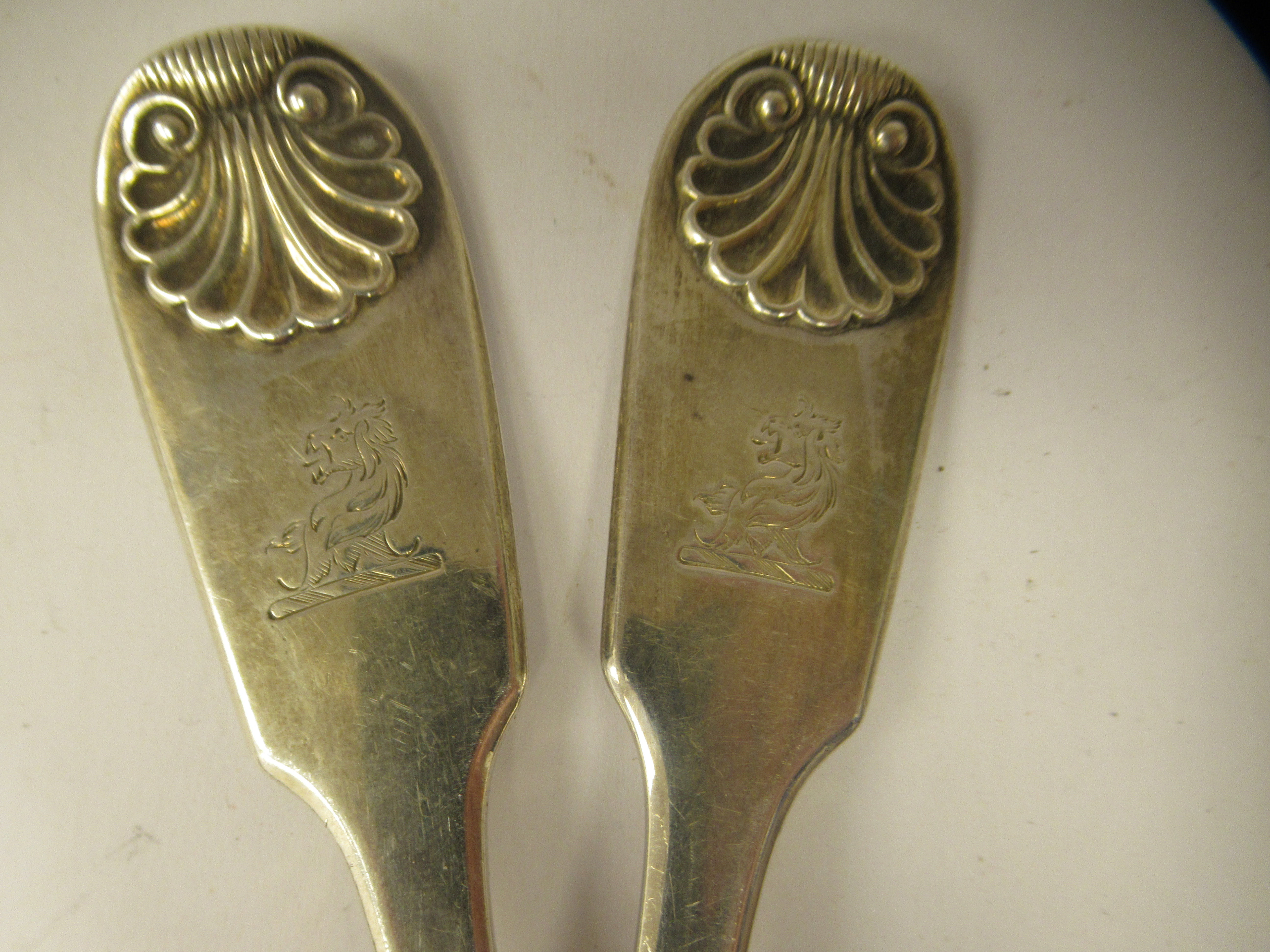 A matched set of six 19thC silver fiddle and shell pattern table forks  mixed marks - Image 2 of 4
