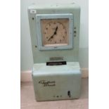 A vintage Gledhill Brook time recorder with wall mounting points, in a pale blue painted case,