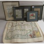 Seven early 19thC and later, re-printed coloured maps, some framed: to include 'Durham' and '