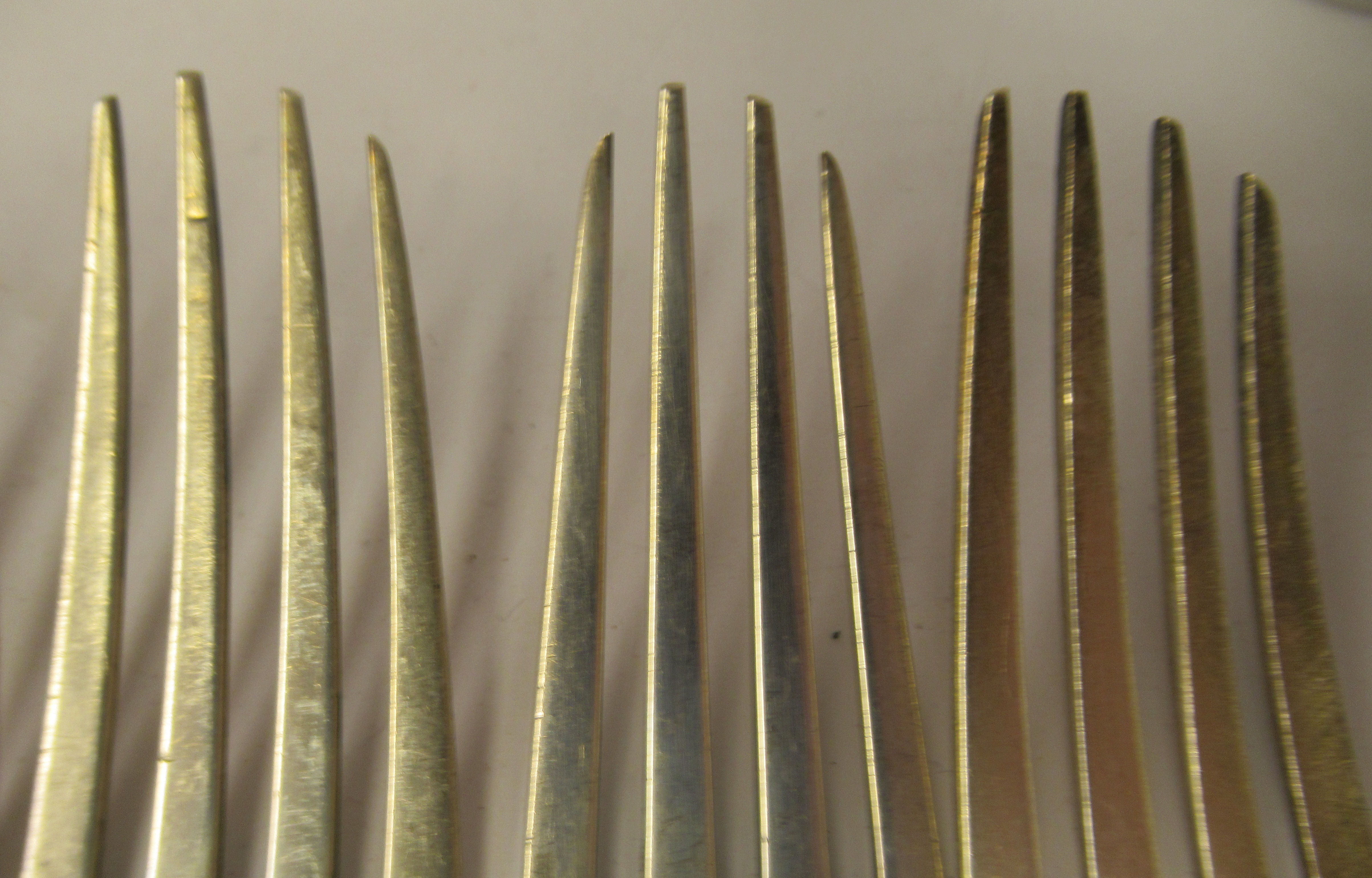 A matched set of seven 19thC silver fiddle pattern table forks  mixed marks - Image 4 of 9