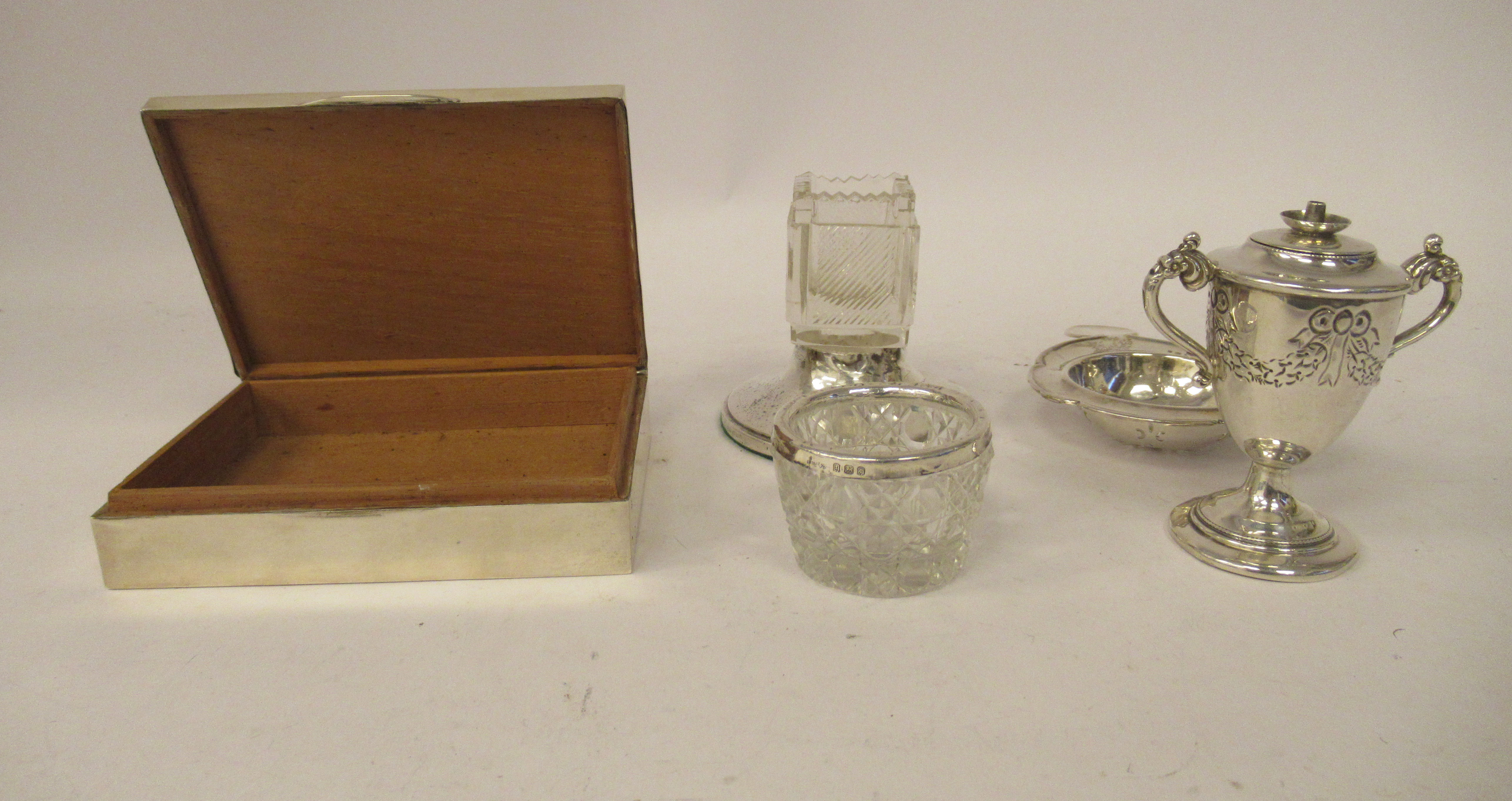 A cut glass open box vase design vesta holder, on a loaded silver base; another of miniature bowl - Image 2 of 5