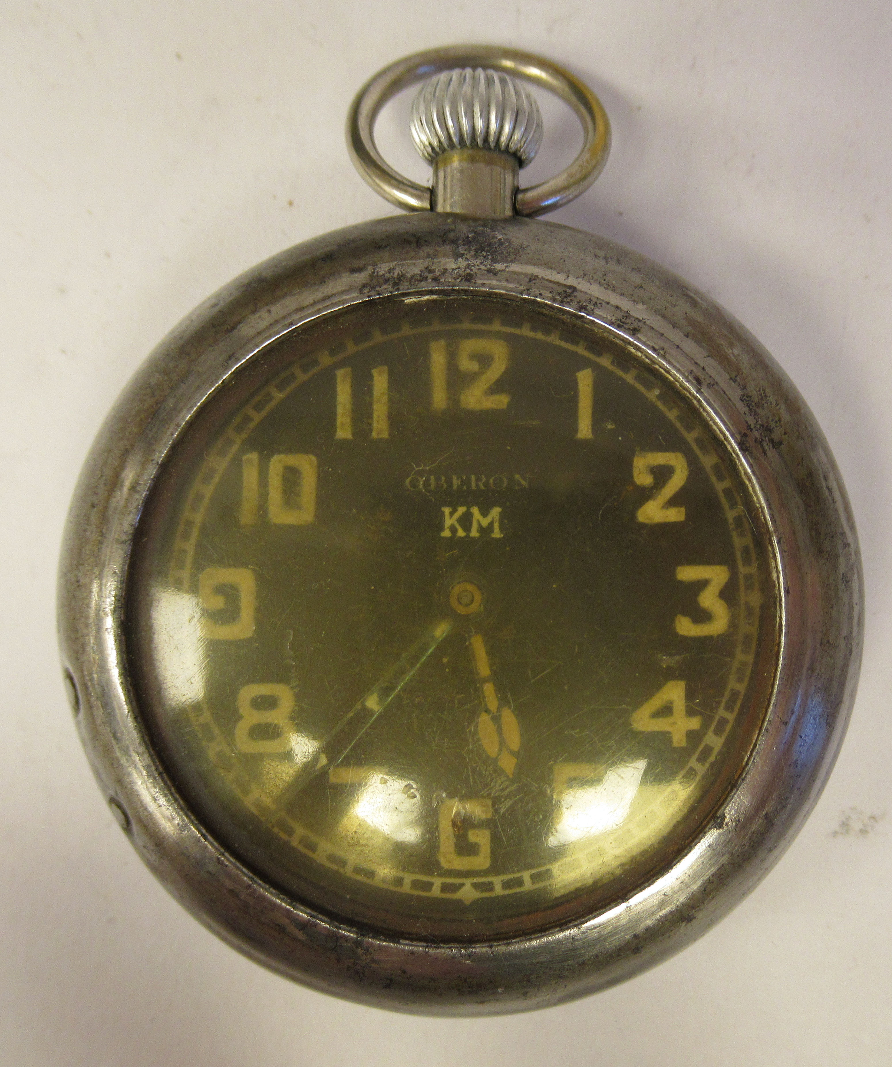 A World War II German KM Oberon nickel plated steel pair cased pocket watch, formerly the property - Image 2 of 8