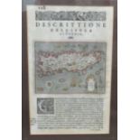 A 17thC map of Candia (Crete) with Latin text  10" x 6.5"  framed